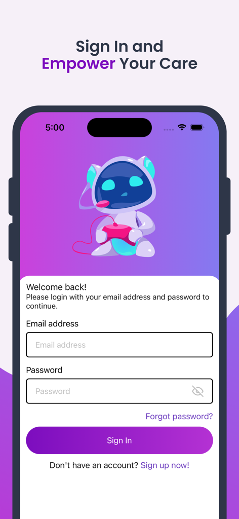 Petvis - Petvis獣医学アシスタントアプリのサインイン画面