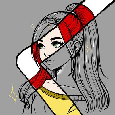 realistic girl with a high ponytail