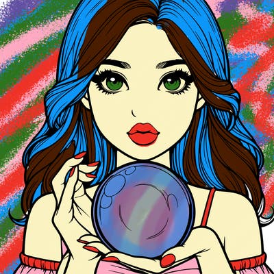 realistic girl hold crystal ball