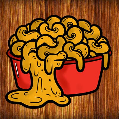 mac and cheese: with melted cheese dripping