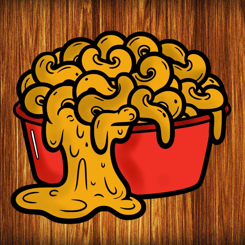 mac and cheese: with melted cheese dripping