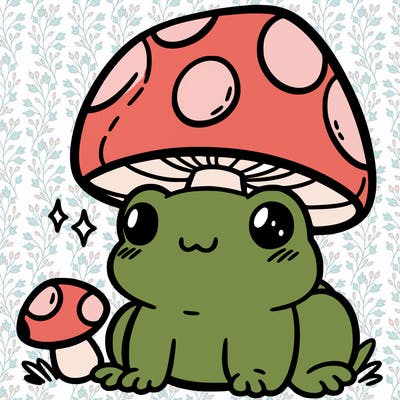 a cute frog with a mushroom hat