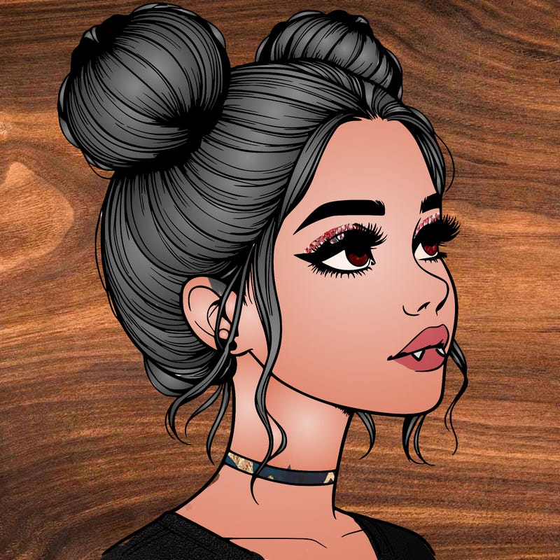 realistic girl with buns on the top of her head