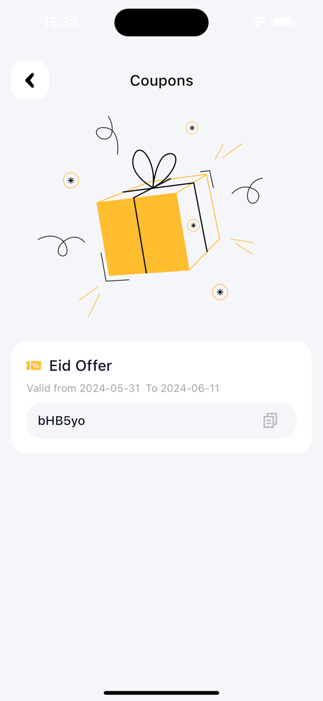 Mr.Taxi app coupon screen with an Eid Offer and promo code