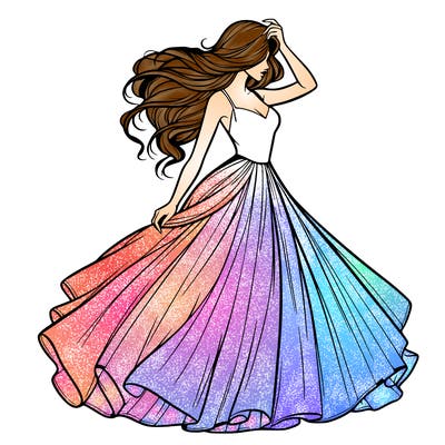 realistic woman with dress flowing in the wind