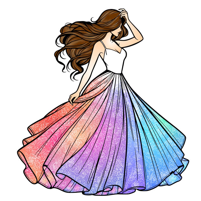 realistic woman with dress flowing in the wind