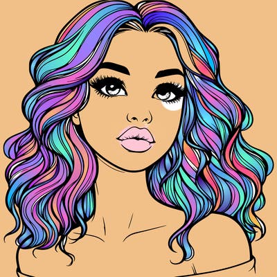 realistic girl with wavy hair and lips