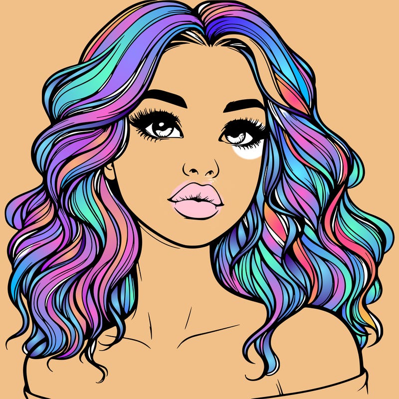 realistic girl with wavy hair and lips