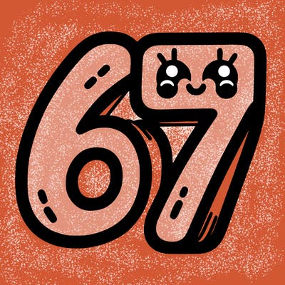 the numbers 67
