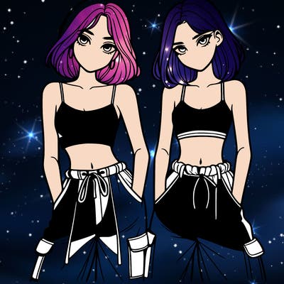 two girls with crop top with baggy pants