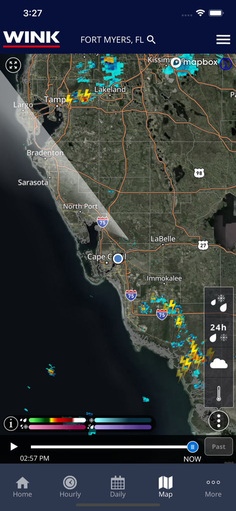 WINK Weather - WINK Weather app featuring an interactive radar map of Southwest Florida with storm and lightning tracking