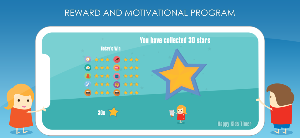 Happy Kids Timer: Home Chores - Happy Kids Timer reward and motivational program screen showing collected stars for chores