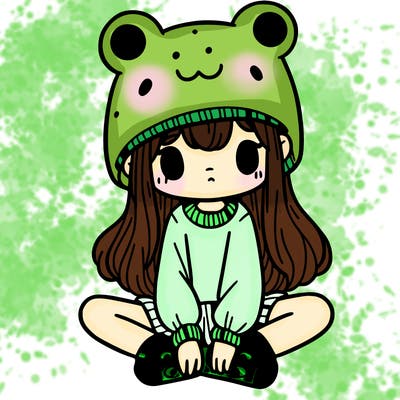 a girl wearing a frog hat and some frog socks