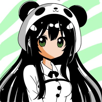 cute anime girl with black straight hair a panda suit with panda ears