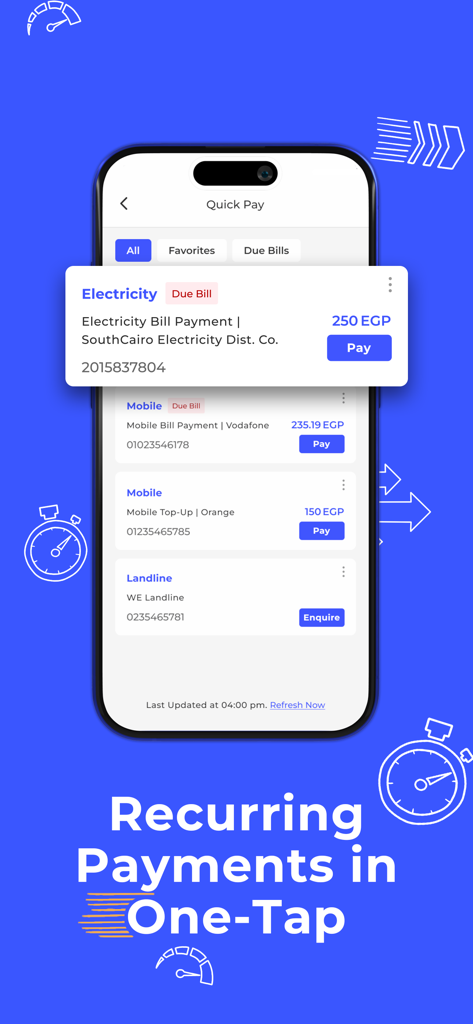Interface of Sahl app showing recurring utility bill payments with one tap.