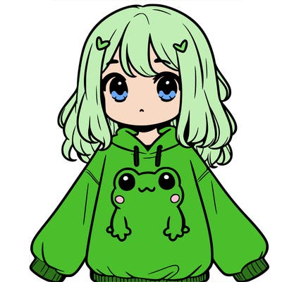 girl wearing frogging sweatshirt