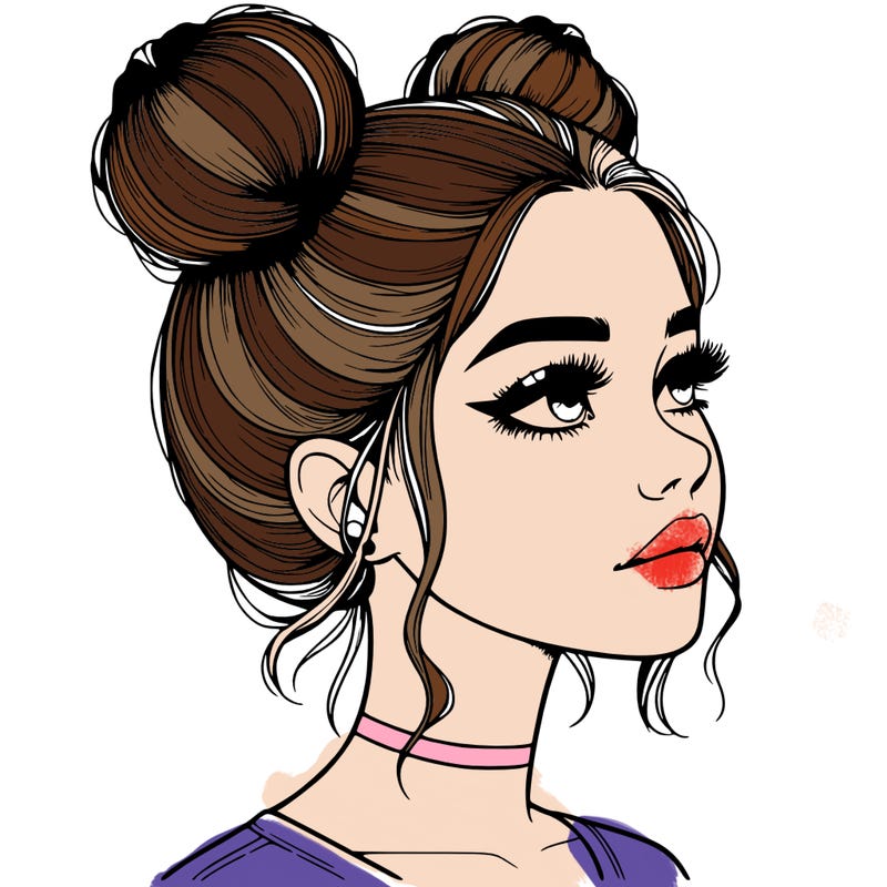 realistic girl with buns on the top of her head