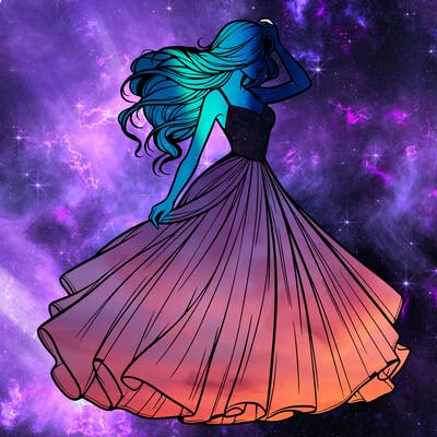 realistic woman with dress flowing in the wind