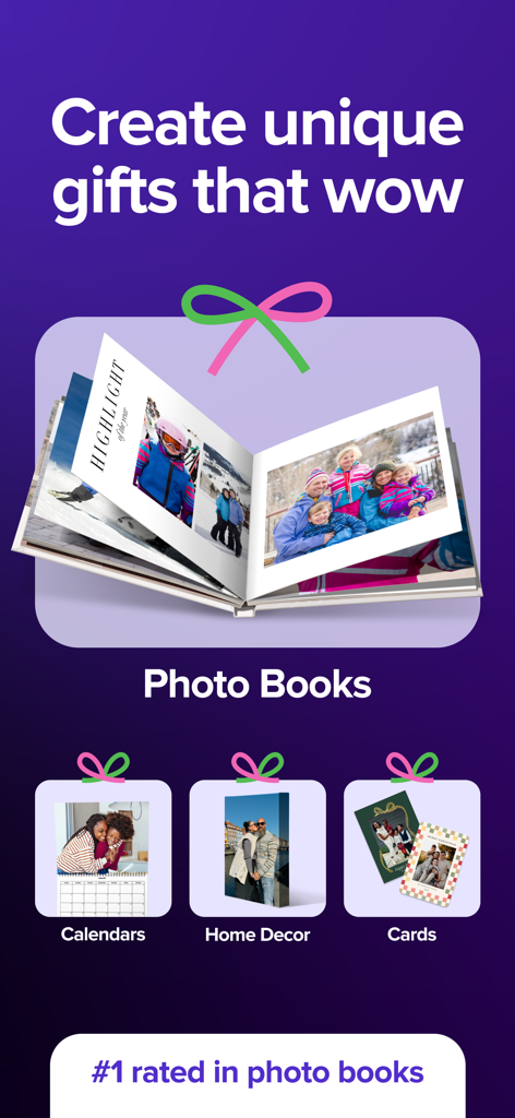 Mixbook | Photo Book Creator - A selection of personalized photo gift products including photo books, calendars, canvas home decor, and holiday cards.