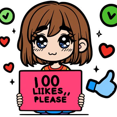 a girl with a sign saying 100 likes, please