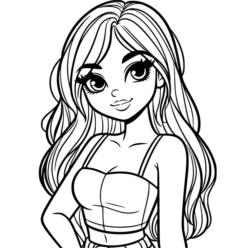 a pretty girl portrait in a crop top and has long hair and pretty eyes