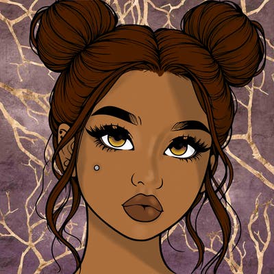 realistic girl with two buns on her hair and lips