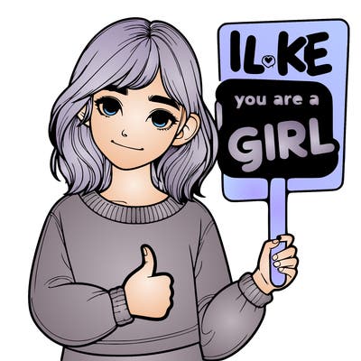 realistic girl holding up a sign that say like if you are a girl