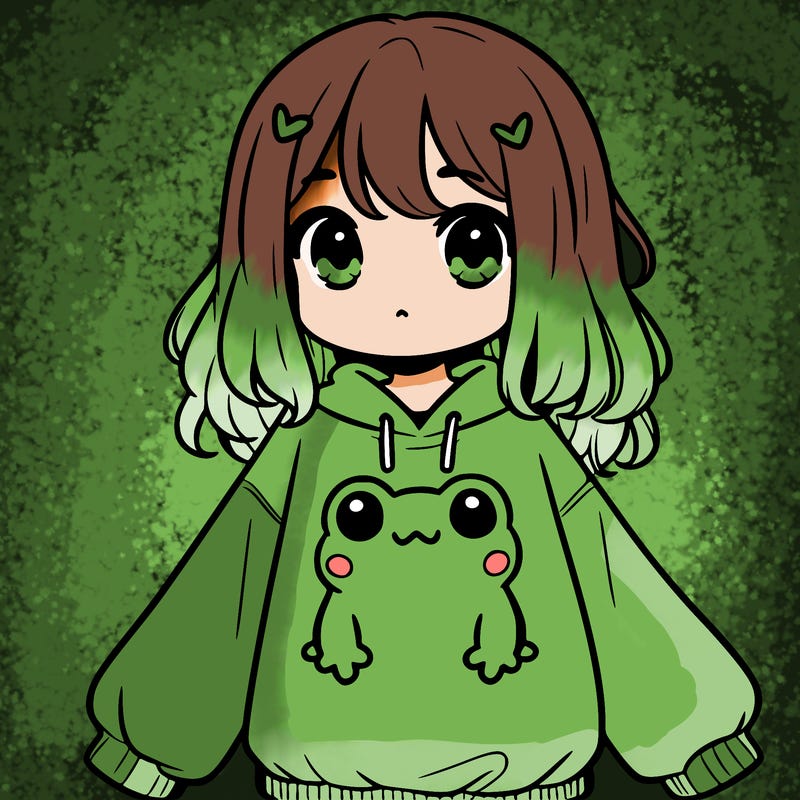 girl wearing frogging sweatshirt