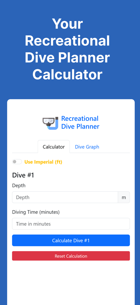 Dive Planner Calculator - Dive Planner Calculator app interface for planning recreational dives