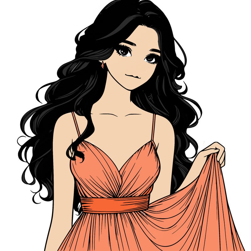 realistic girl in flowy silky prom dress