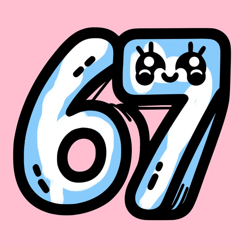 the numbers 67