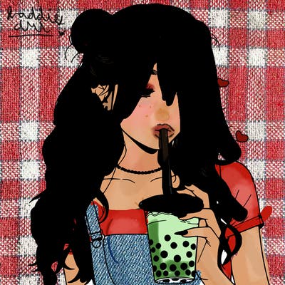 aesthetic realistic girl with boba