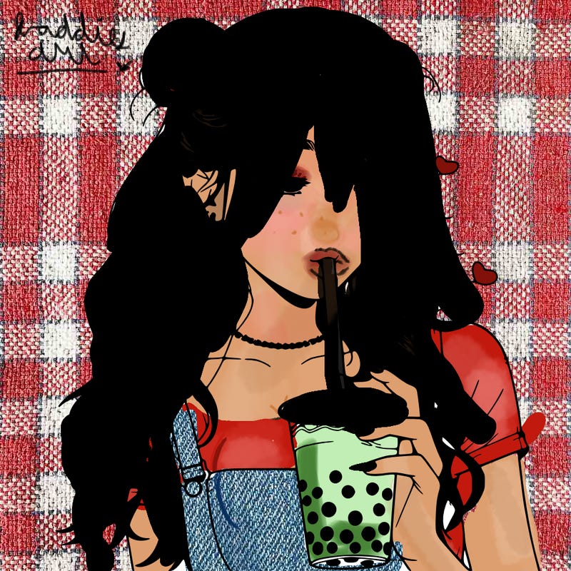 aesthetic realistic girl with boba
