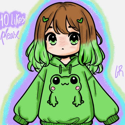 girl wearing frogging sweatshirt