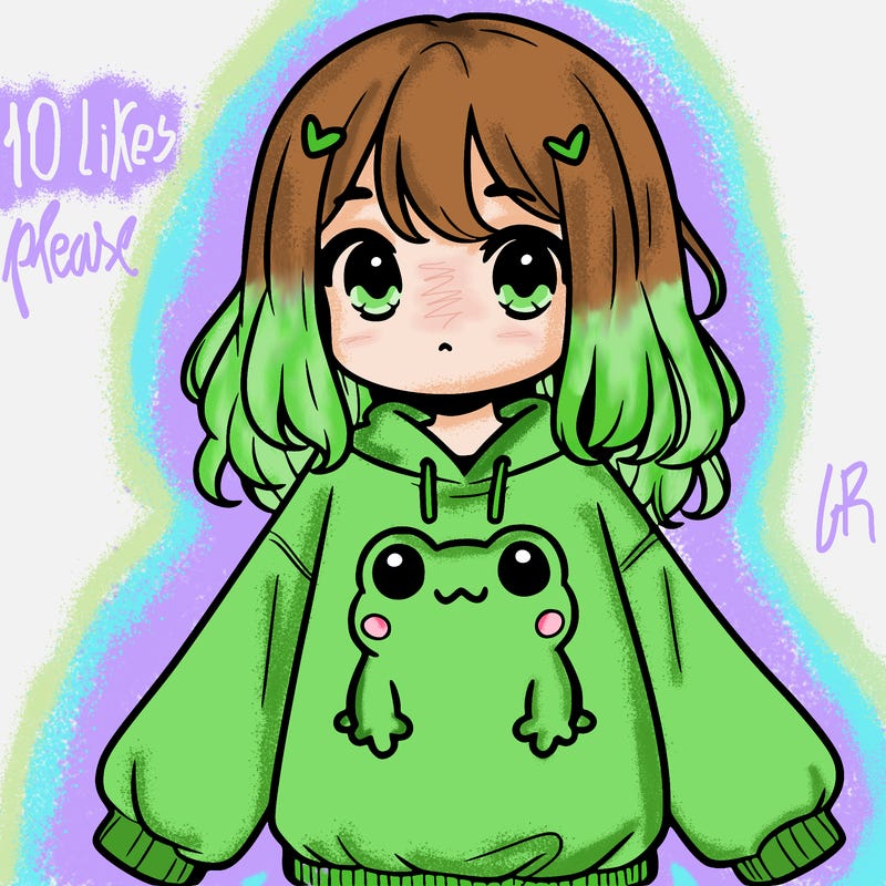 girl wearing frogging sweatshirt