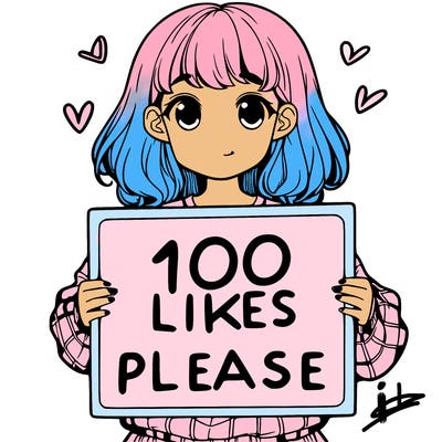 a girl holding a sign saying 100 likes please