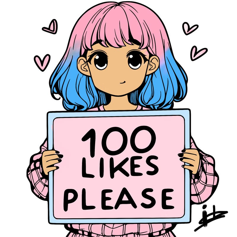 a girl holding a sign saying 100 likes please