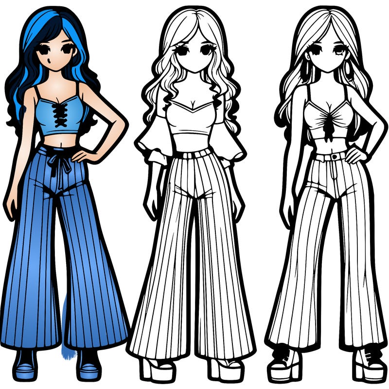 girls with flare pants and crop tops realistic