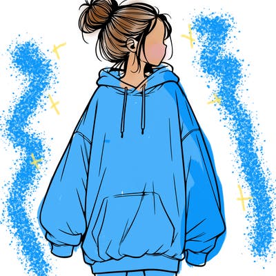 realistic girl with a oversized sweatshirt on and a bun
