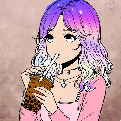 realistic girl drinking boba tea