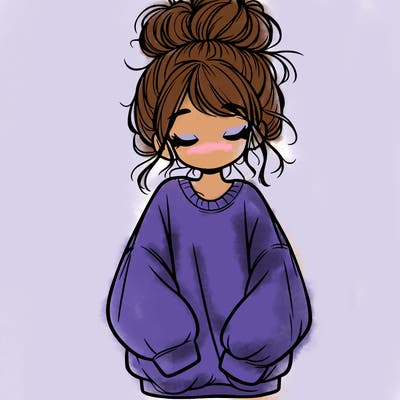 girl with baggy sweatshirt and messy bun