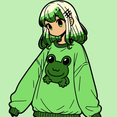 girl wearing frogging sweatshirt