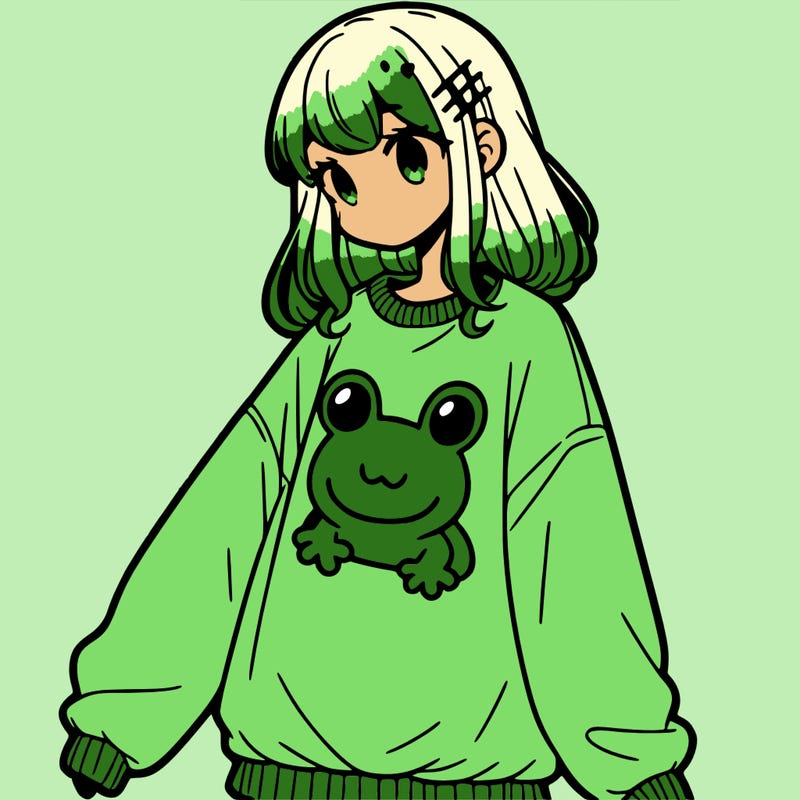 girl wearing frogging sweatshirt