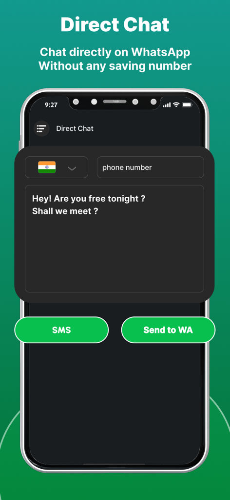 Direct Chat feature in Web Scanner app for messaging unsaved WhatsApp contacts