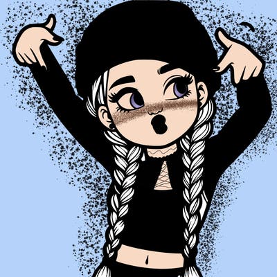 realistic teenage girl with braids and a beanie and crop top doing 🫶🏼