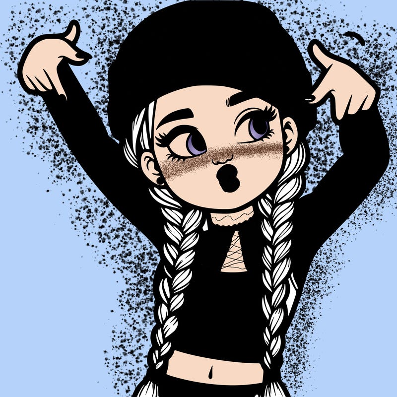 realistic teenage girl with braids and a beanie and crop top doing 🫶🏼