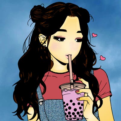 aesthetic realistic girl with boba