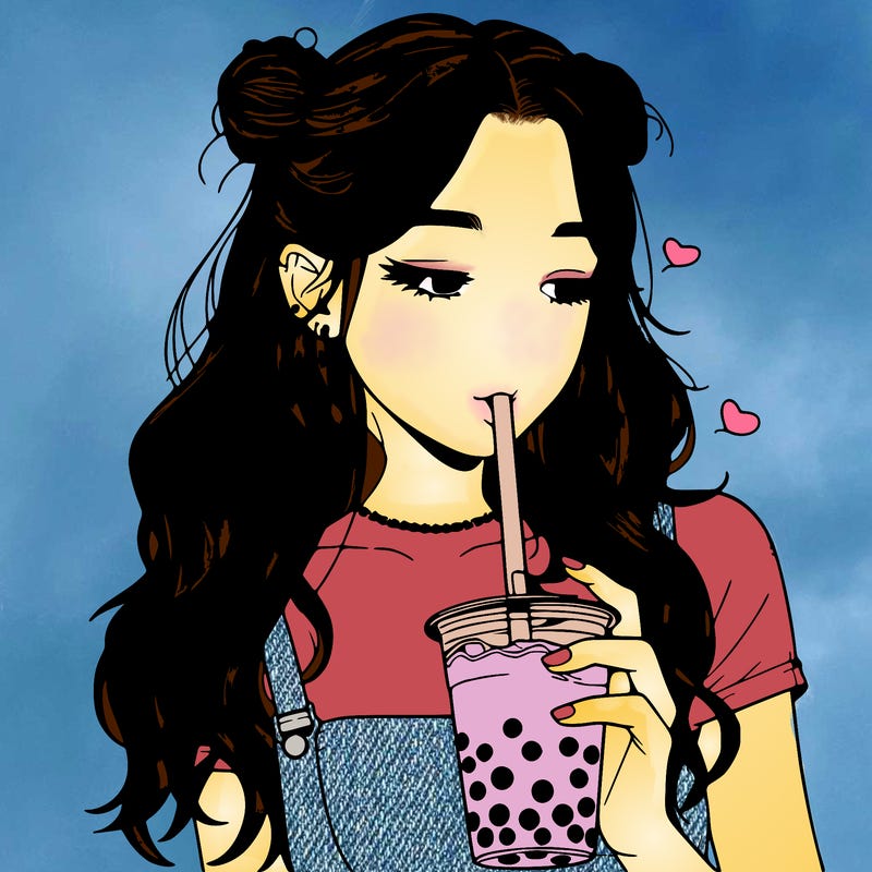 aesthetic realistic girl with boba