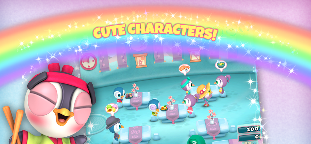 Cute 3D penguin characters in a diner from Penguin Diner 3D cooking game