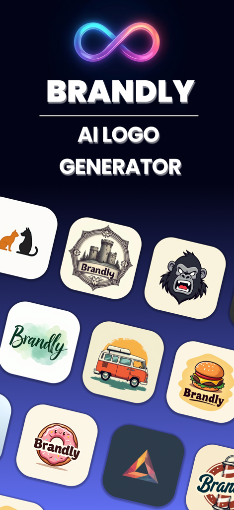 Logo Maker AI - Brandly - A collection of professional logos created using the Brandly AI logo generator app.